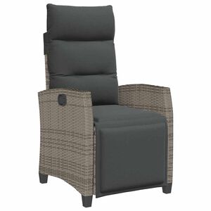 vidaXL Cadeira de jardim reclin&aacute;vel com mesa de apoio vime PE cinzento
