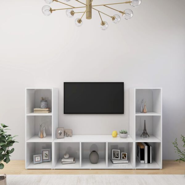 vidaXL Móveis de TV 3 pcs 107x35x37 cm contraplacado branco