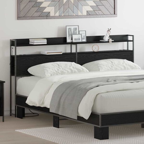 vidaXL Cabeceira de armazenamento com prateleira Carvalho preto 200 cm