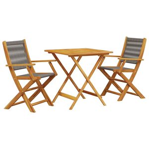 vidaXL 3 pcs conjunto de bistr&ocirc; polipropileno/madeira maci&ccedil;a cinzento