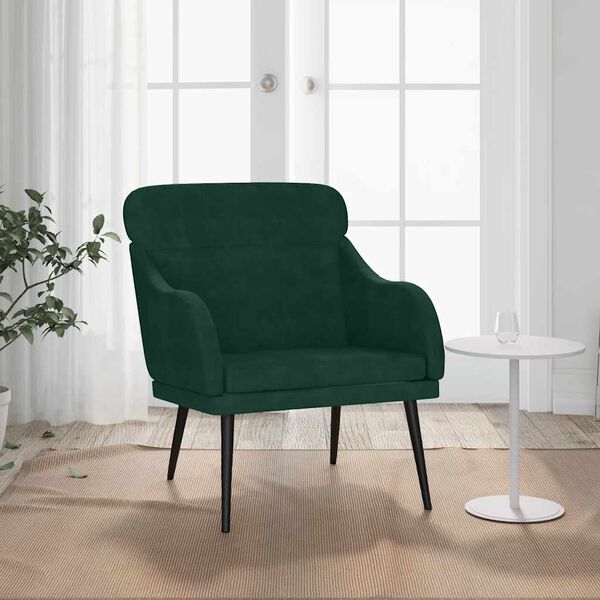 vidaXL Cadeira c/ apoio de bra&ccedil;os 63x76x80 cm veludo verde-escuro