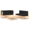 vidaXL 5 pcs conjunto lounge de jardim c/ almofad&otilde;es pinho maci&ccedil;o