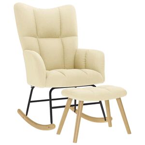 vidaXL Cadeira de baloi&ccedil;o com apoio de p&eacute;s tecido cor creme