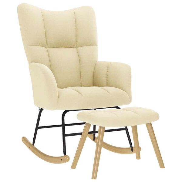 vidaXL Cadeira de baloi&ccedil;o com apoio de p&eacute;s tecido cor creme