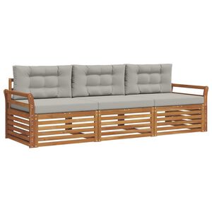 vidaXL Conjunto de Sof&aacute;s para Exterior 3 pcs Cinza Natural e Claro