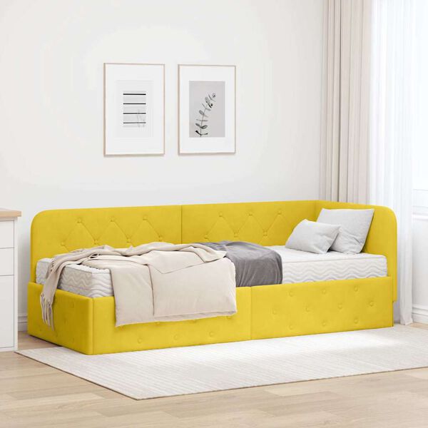 vidaXL Estrutura de Cama de Canto Amarelo 80 x 200 cm Veludo