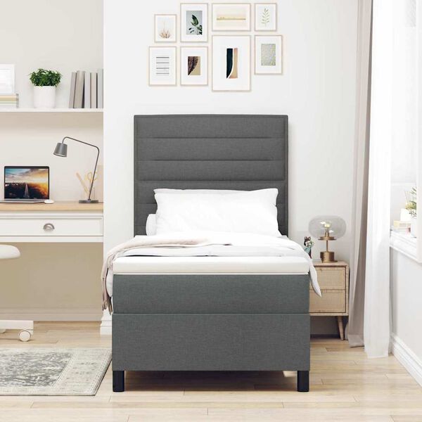 vidaXL Cama Box com colch&atilde;o Cinzento escuro 100 x 200 cm tecido