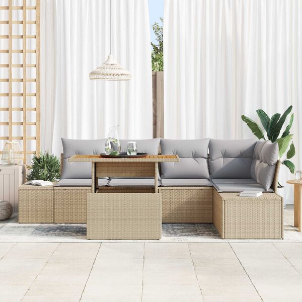 vidaXL Conjunto de Sofá de Jardim 6 pcs Bege Rattan Sintético