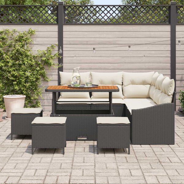 vidaXL Conjunto de Sof&aacute; de Jardim com almofada 9 pcs Preto vime PE