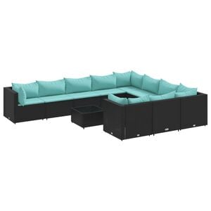 vidaXL 11 pcs conjunto sof&aacute;s de jardim c/ almofad&otilde;es vime PE preto