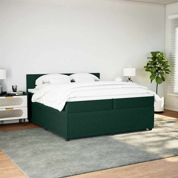 vidaXL Cama com molas/colch&atilde;o 200x200 cm veludo verde-escuro
