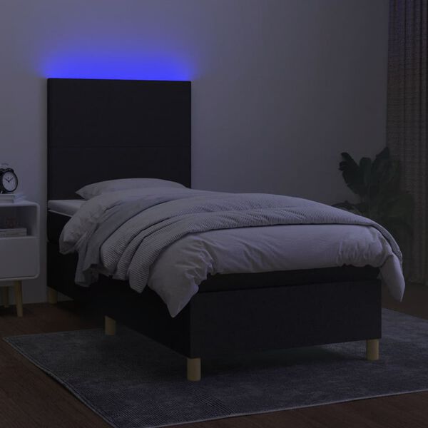 vidaXL Cama box spring c/ colch&atilde;o e LED 90x200 cm tecido preto