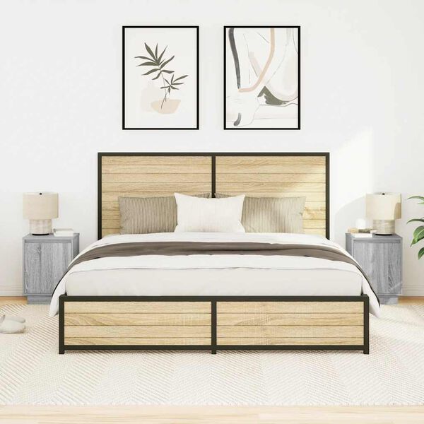 vidaXL Mesas cabeceira c/ luzes LED 2 pcs 38x34x50 cm cinzento-sonoma