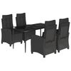vidaXL 5 pcs conjunto de jantar p/ jardim c/ almofad&otilde;es vime PE preto