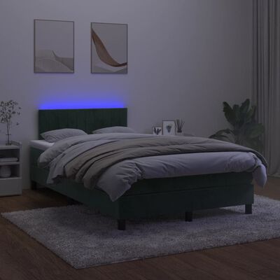vidaXL Cama box spring com colchão e luzes LED veludo verde-escuro