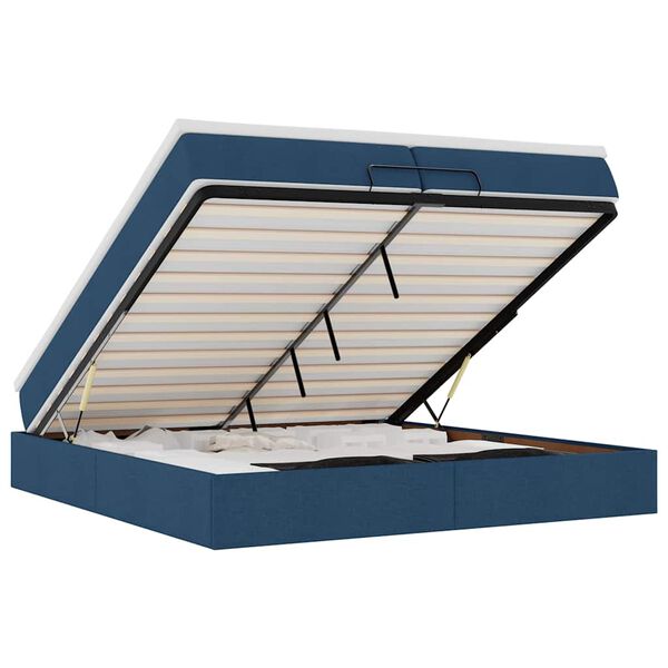 vidaXL Estrutura de cama otomana com colchões 200x200cm tecido azul