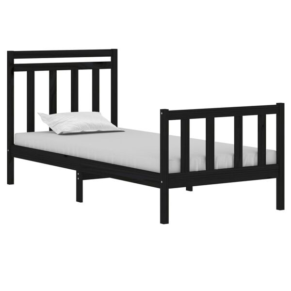 vidaXL Estrutura cama pequena solteiro 75x190 cm madeira maciça preto