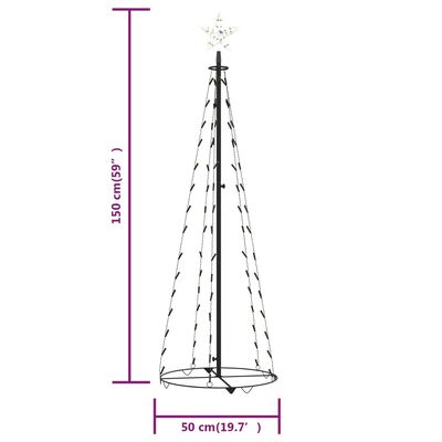 vidaXL Árvore de Natal em cone c/ 84 luzes LED 50x150 cm branco quente