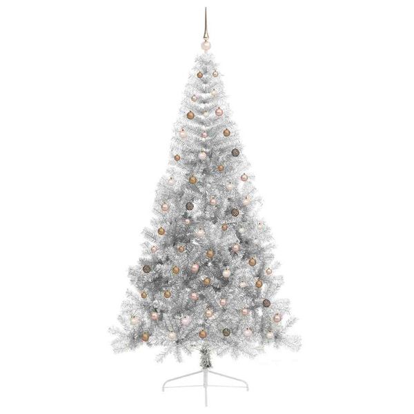 vidaXL &Aacute;rvore de Natal Artificial Pr&eacute;-iluminada Prateado 240 cm PET