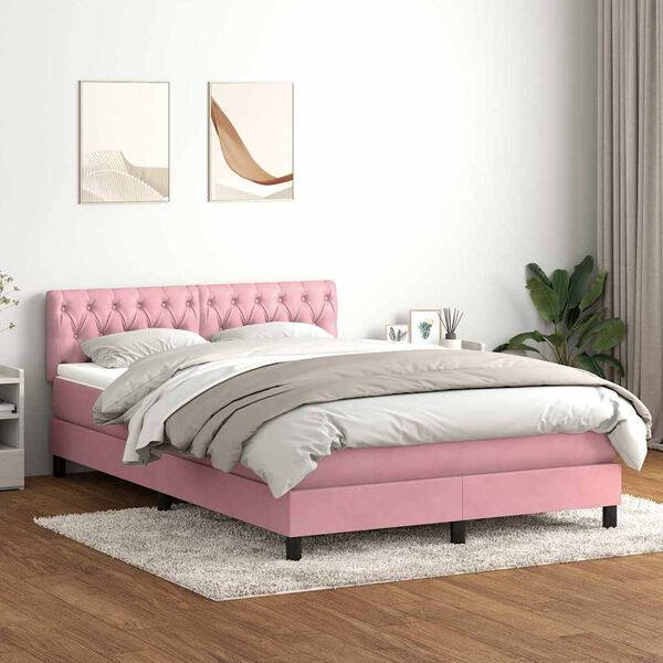 vidaXL Cama com molas/colch&atilde;o 140x210 cm veludo Rosa