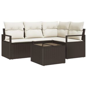 vidaXL Conjunto de Sof&aacute;s com almofada 5 pcs Marrom e Creme vime PE