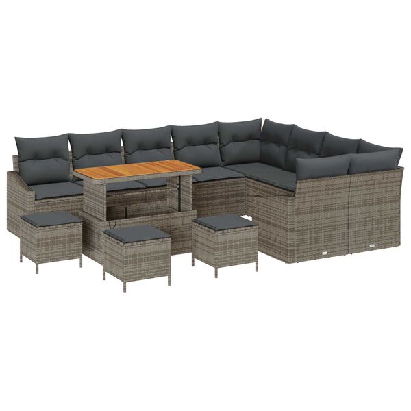 vidaXL Conjunto de Sof&aacute; de Jardim 13 pcs Cinzeto Rattan Sint&eacute;tico