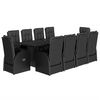 vidaXL 11 pcs conjunto de jantar p/ jardim c/ almofad&otilde;es vime PE preto