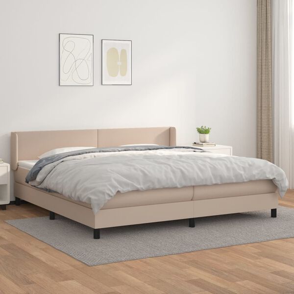 vidaXL Cama com molas/colch&atilde;o 200x200 cm couro artificial cappuccino