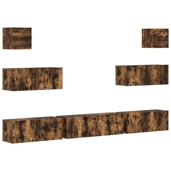 vidaXL 7 pcs conjunto m&oacute;veis TV derivados de madeira carvalho fumado