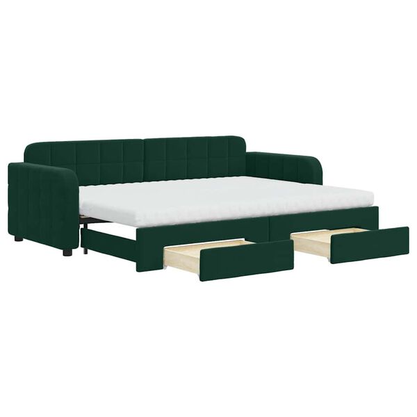 vidaXL Sofá-cama c/ gavetão e gavetas 80x200cm veludo verde-escuro