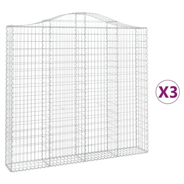 vidaXL Cestos gabião arqueados 3pcs 200x30x180/200cm ferro galvanizado