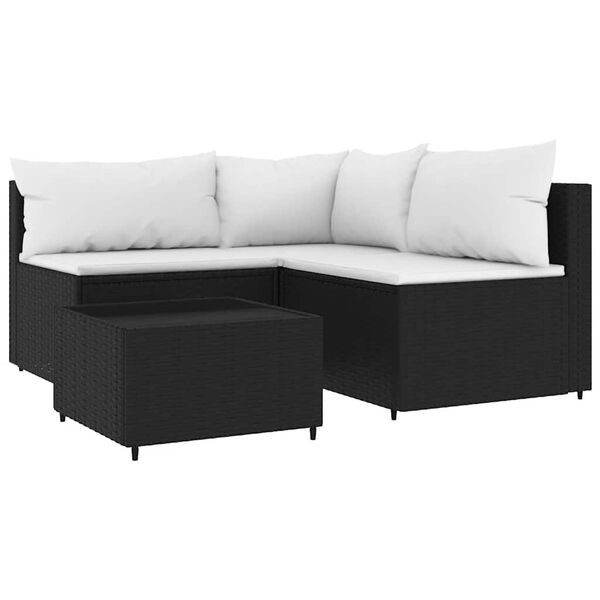 vidaXL 4 pcs conjunto lounge de jardim c/ almofad&otilde;es vime PE preto