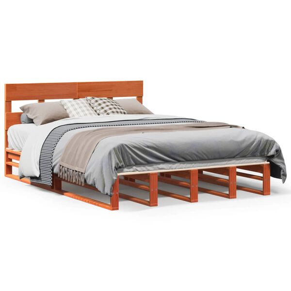 vidaXL Cama sem colch&atilde;o 135x190 cm madeira pinho maci&ccedil;a castanho-mel