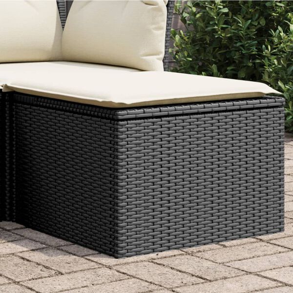 vidaXL Banco de jardim com almofadão 55x55x37 cm vime PE preto