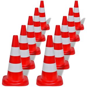 10 cones de sinaliza&ccedil;&atilde;o vi&aacute;ria reflexivos vermelho e branco, 50 cm