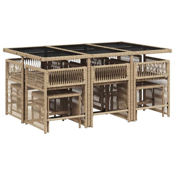 vidaXL 11 pcs conjunto de jantar p/ jardim com almofad&otilde;es vime PE bege