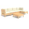 vidaXL 6 pcs conjunto lounge jardim c/ almofad&otilde;es cor creme pinho