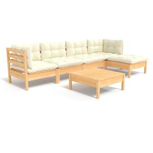 vidaXL 6 pcs conjunto lounge jardim c/ almofad&otilde;es cor creme pinho
