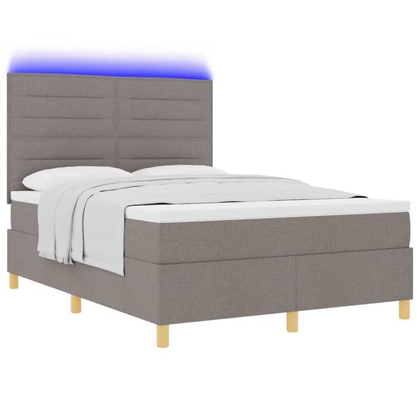 vidaXL Cama Box Spring LED Cinzento-acastanhado 140 x 200 cm tecido