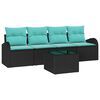 vidaXL Conjunto de Sof&aacute; de Jardim 5 pcs Preto e Turquesa vime PE