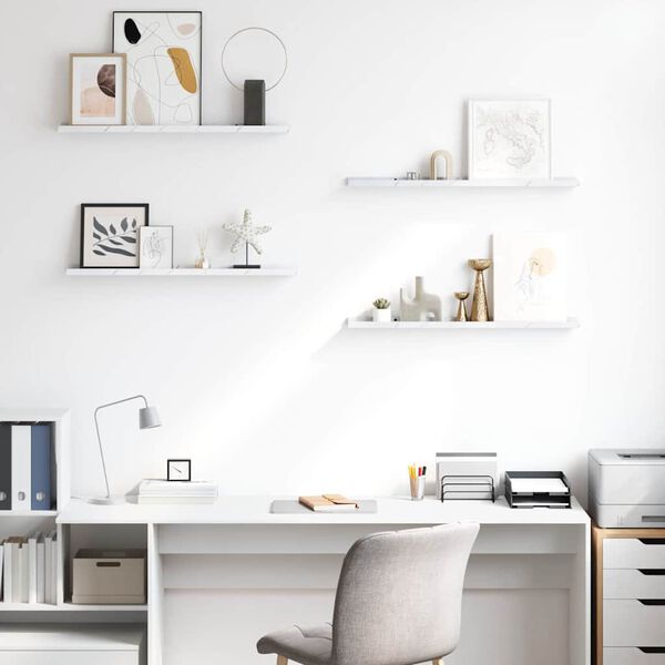 vidaXL Prateleira de Parede 4 pcs M&aacute;rmore Branco 80 x 9 x 3 cm