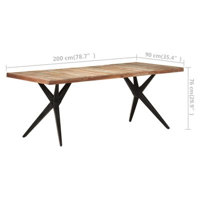 vidaXL Mesa de jantar 200x90x76 cm madeira recuperada maciça