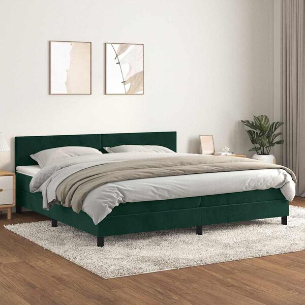 vidaXL Cama com molas/colch&atilde;o 200x200 cm veludo verde-escuro