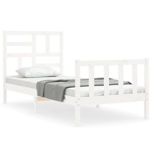 vidaXL Estrutura cama de solteiro c/ cabeceira madeira maci&ccedil;a branco
