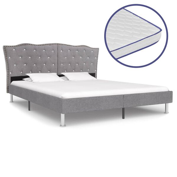 vidaXL Cama c/ colch&atilde;o espuma mem&oacute;ria 160x200cm tecido cinzento-claro
