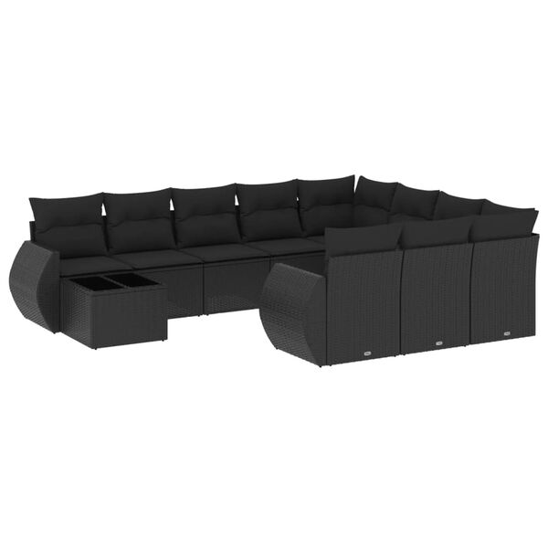 vidaXL 11 pcs conjunto sof&aacute;s de jardim c/ almofad&otilde;es vime PE preto