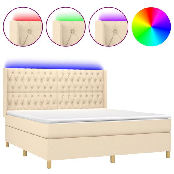 vidaXL Cama box spring c/ colch&atilde;o e LED 160x200 cm tecido cor creme