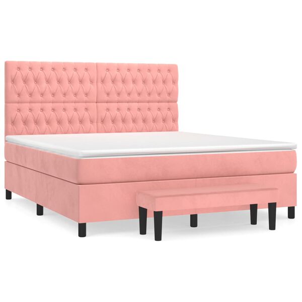 vidaXL Cama com molas/colch&atilde;o 180x200 cm veludo rosa