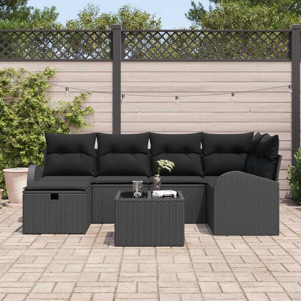 vidaXL Conjunto de Sof&aacute; de Jardim 7 pcs Preto 234 x 124 x 85 cm