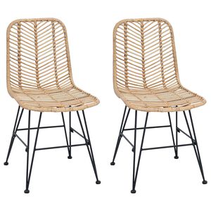 vidaXL Cadeira de jantar 2 pcs Natural 44 x 47 x 85 cm Rattan e Ferro